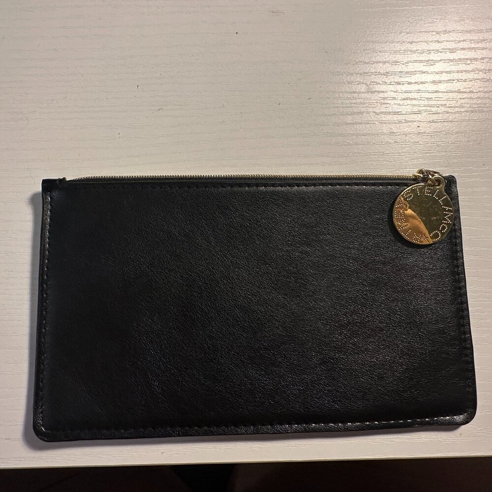 Stella McCartney Black Faux Leather Zippered Pouch 🖤 | Minimalist Designer Chic